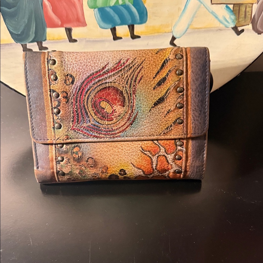 Anuschka Multicolor Peacock Feather Wallet